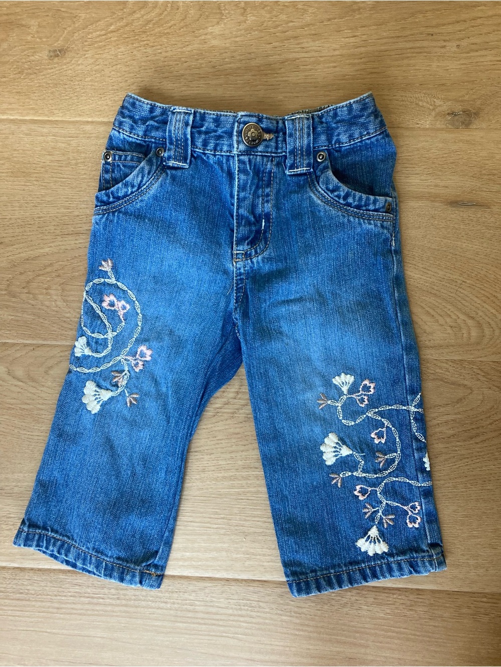 Y2K Green Dog Embroidered Blue Denim Jeans 12m